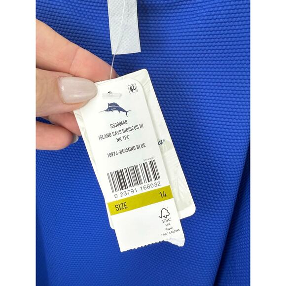 Tommy Bahama Island Cays Hibiscus High Neck One Piece Swimsuit Blue White 14 NWT - Picture 8 of 9